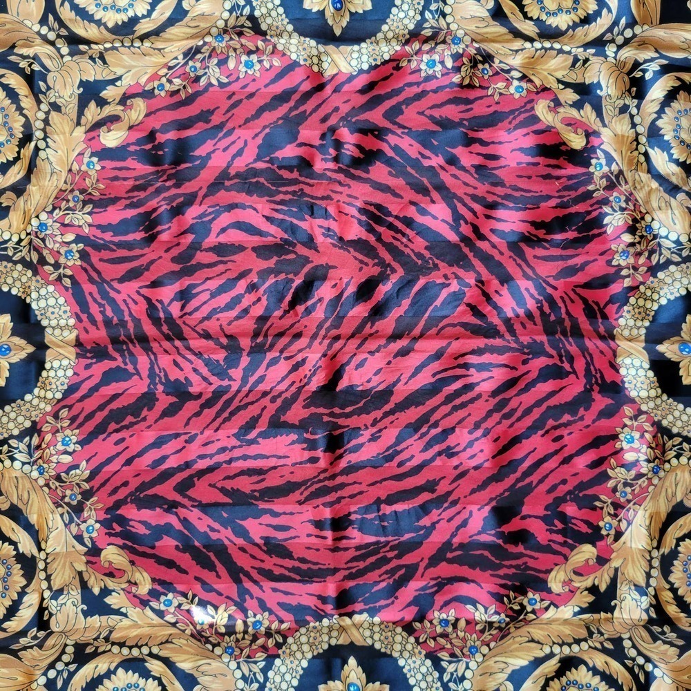 Gold Baroque Red Tiger Print Scarf - Picture 4 of 4